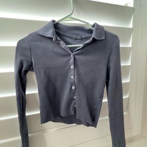 blue cropped brandy melville button-up